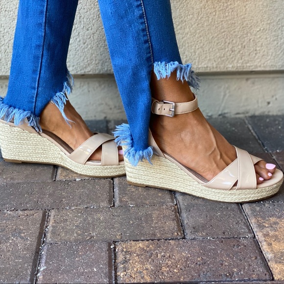 Nude Patent Leather Espadrille Platform Wedge - Picture 4 of 8